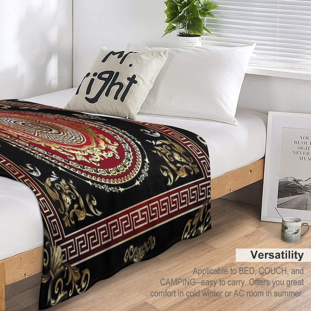 Greek Key Meander Black Gold Red Medallion Baroque Multi-functional Throw Blanket