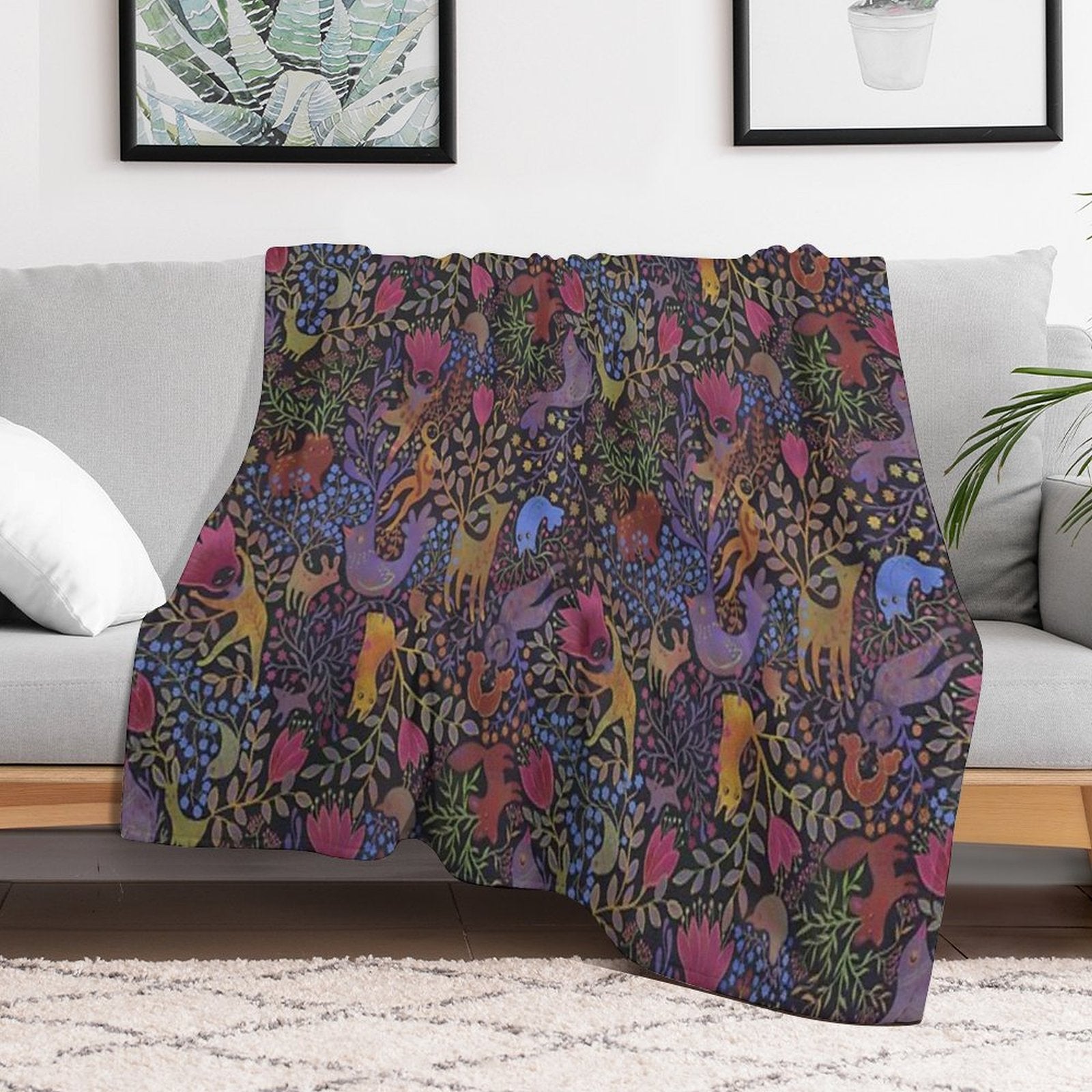 Jewel Tone Design in Dark Background All-season Throw Blanket