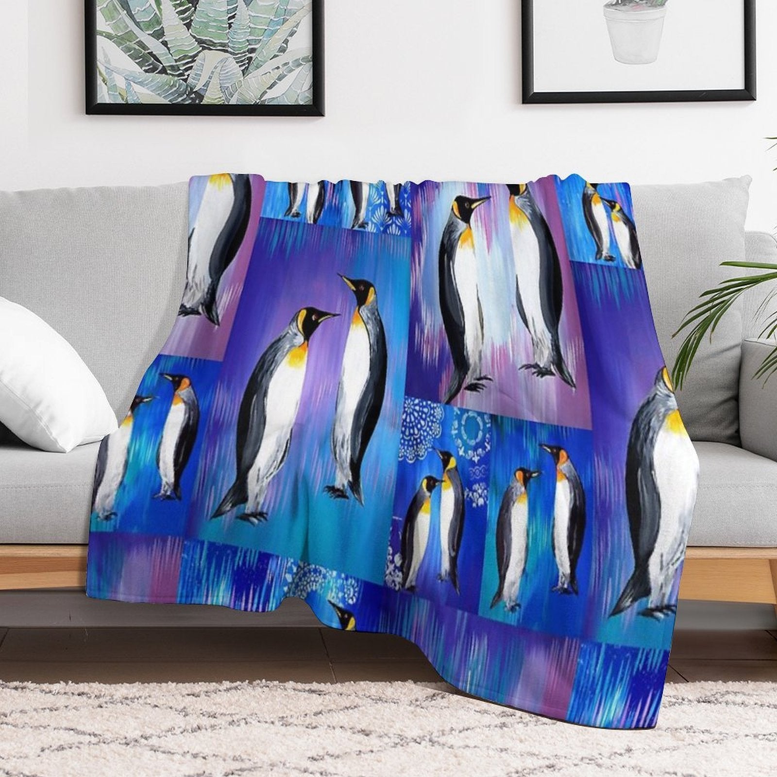 Penguin Collage Sustainable Throw Blanket