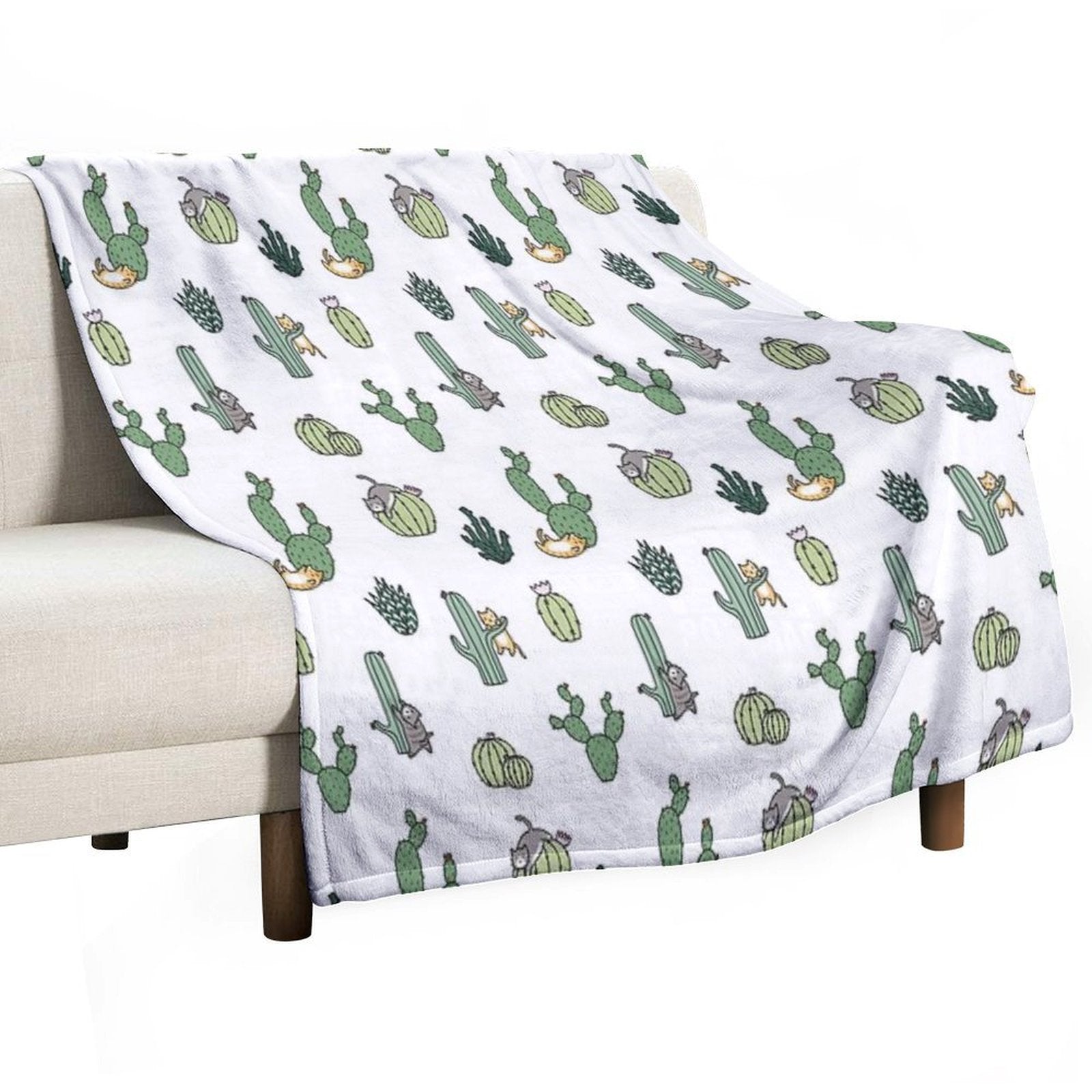 Cacti Cats Machine-washable Throw Blanket