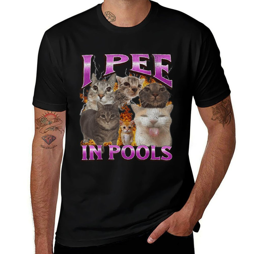 I Pee In Pools Funny Cat Meme Bootleg Graphic  Polyester Blend T-Shirt
