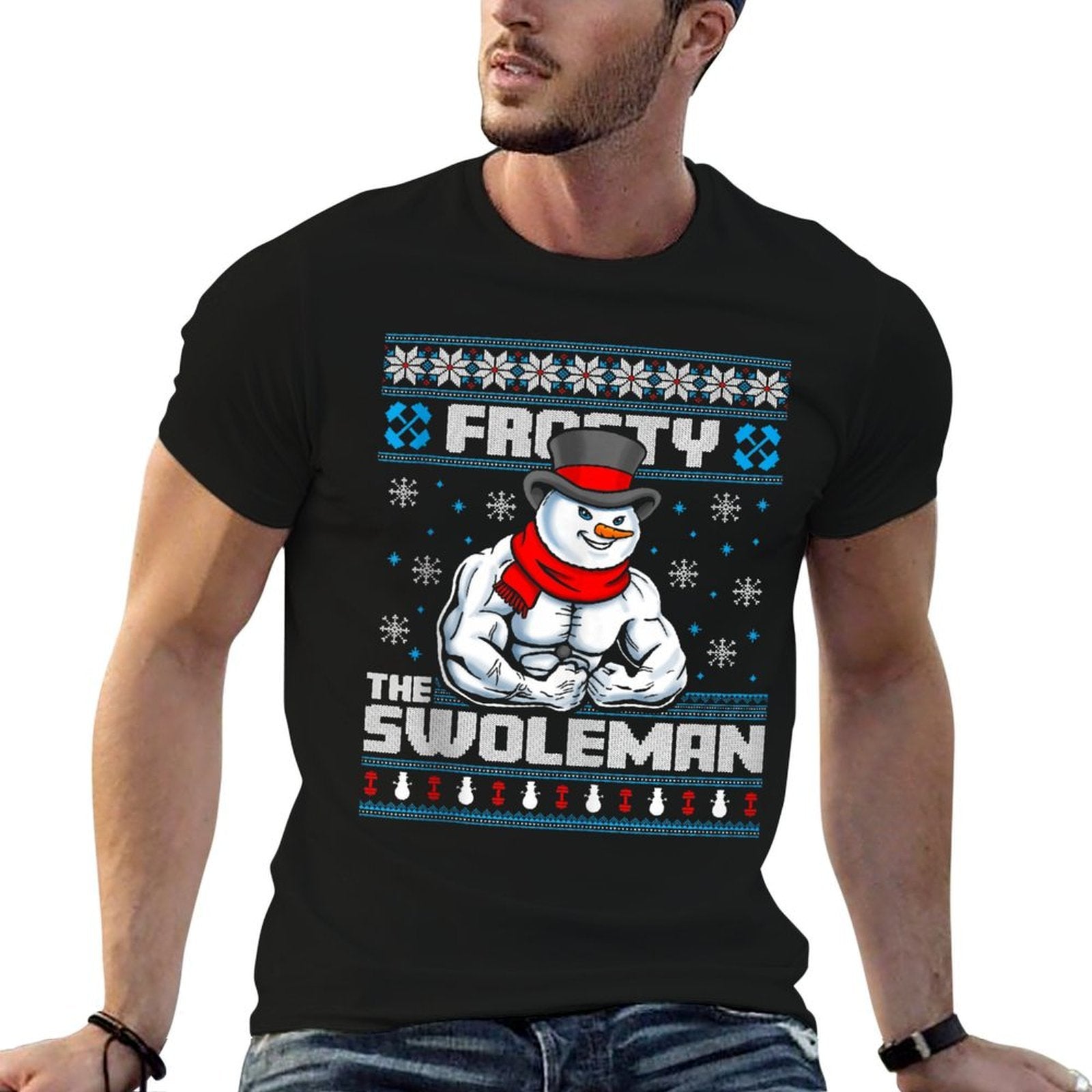 Frosty Swoleman Funny Christmas Workout Gym Weight Lifting  Moisture-wicking T-Shirt