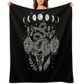 Moon Phases, Snakes, And Crystals Witchy Design Lightweight Throw Blanket