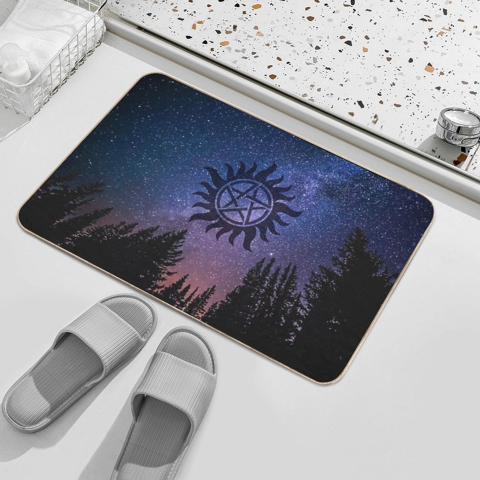 Anti Possession - Forest Starry Night Sky  Easy To Clean Bath Mat