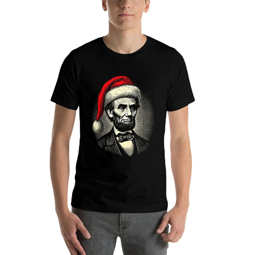 Christmas Abraham Lincoln Presidential Portrait Abe Lincoln  Rolled Sleeves T-Shirt