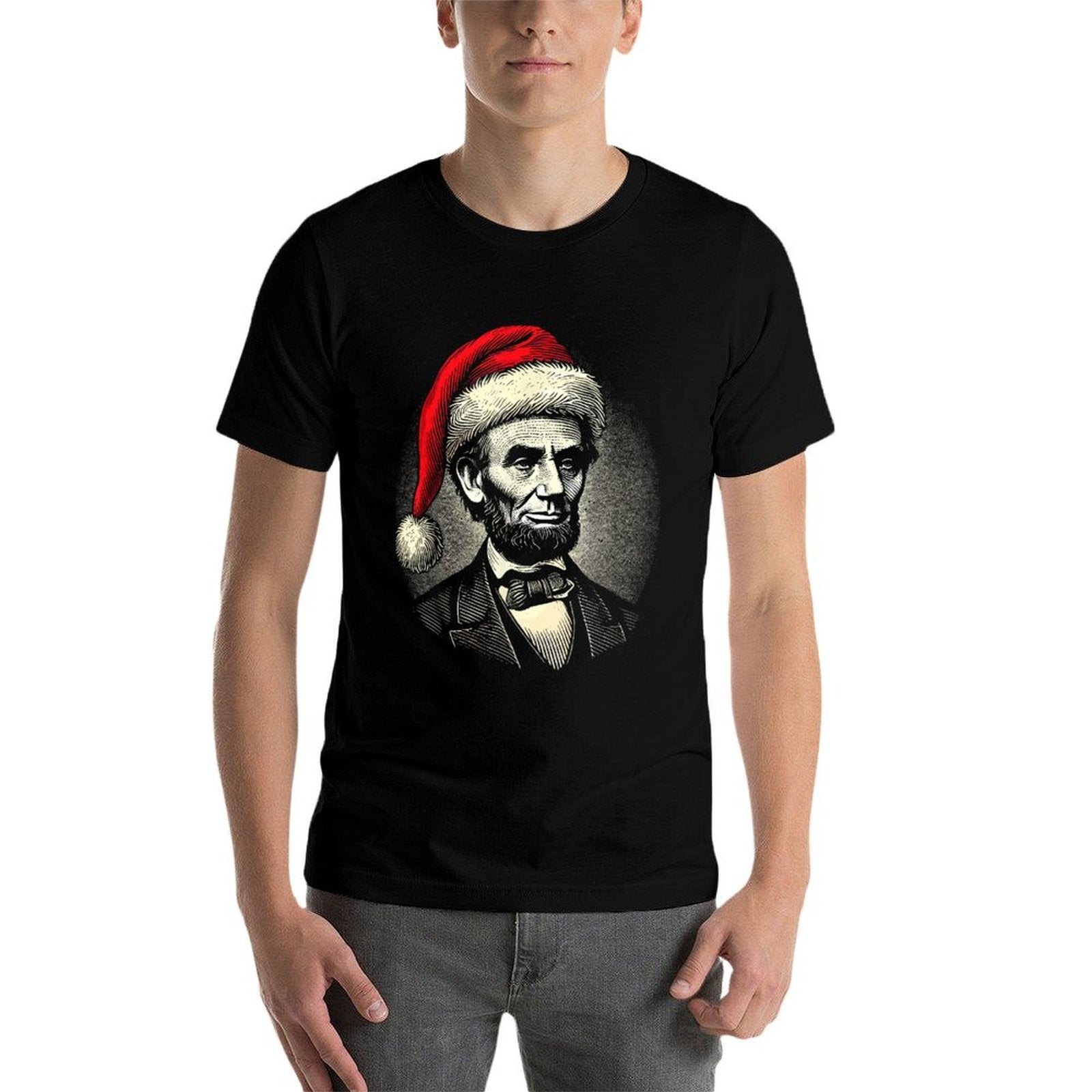 Christmas Abraham Lincoln Presidential Portrait Abe Lincoln  Rolled Sleeves T-Shirt