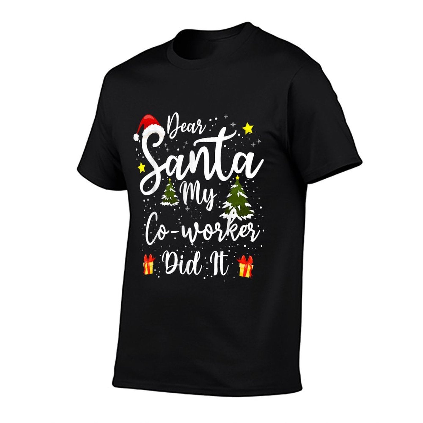 Dear Santa My Co-worker Did It Funny Christmas Outfit Pajama  Ribbed Collar T-Shirt