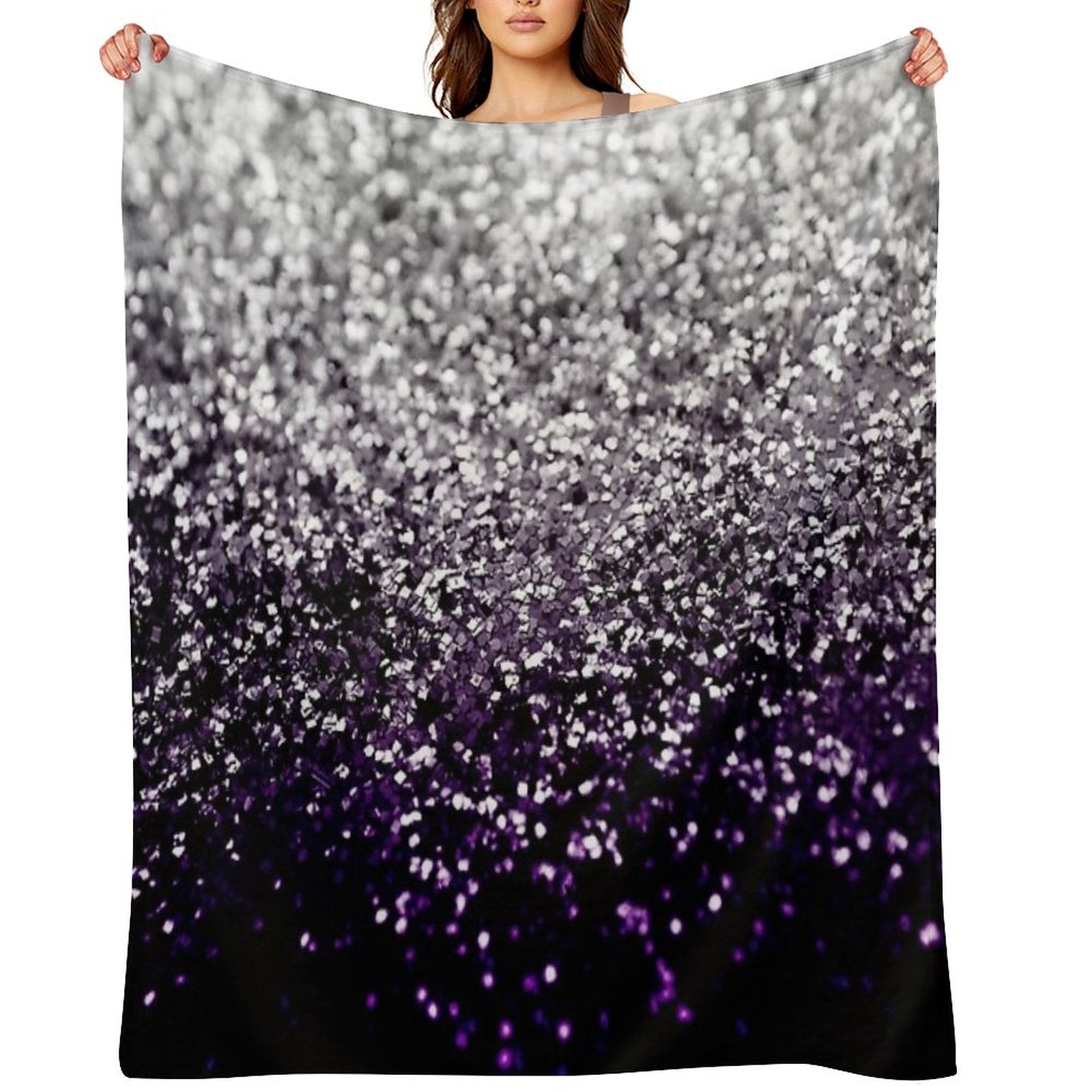 Dark Night Purple Black Silver Glam #1 (Photo of Glitter Only - Not Reflective) Multi-functional Throw Blanket