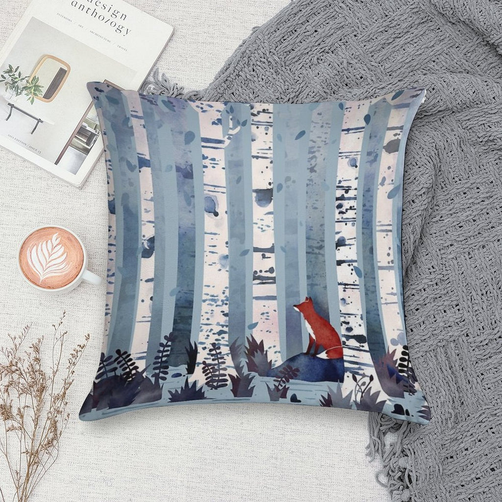 The Birches (in Blue) Soft Durable Construction Throw Pillow