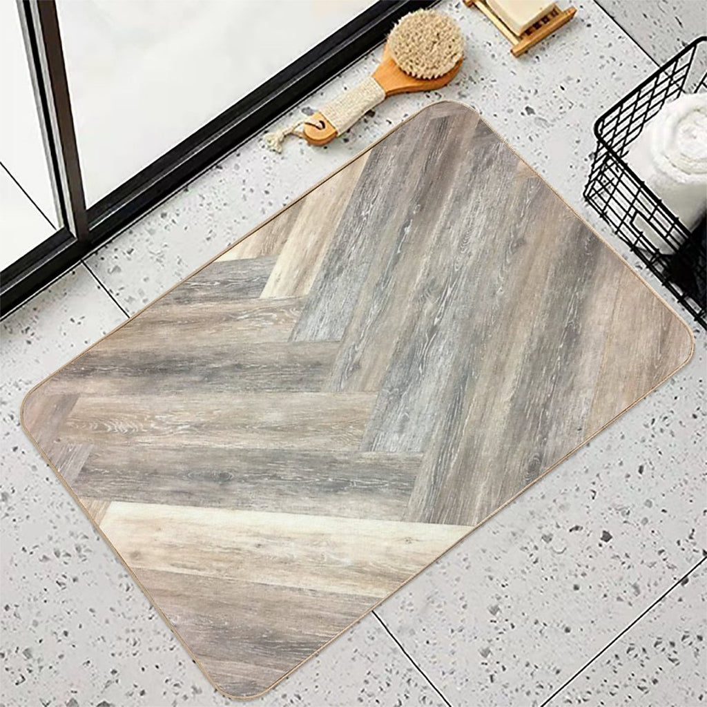 Contemporary Caramel Brown Grey Beige Farmhouse Barn Wood  Odorless Bath Mat