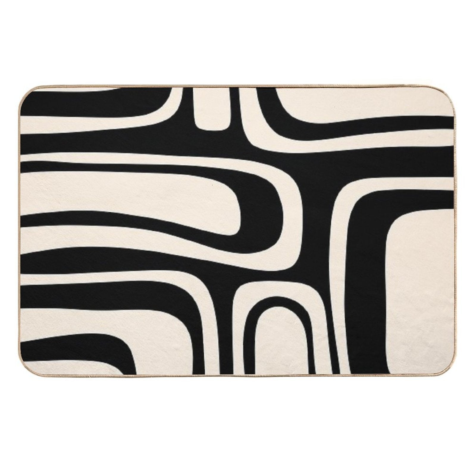 Palm Springs Retro Midcentury Modern Abstract Pattern Black And Almond Cream  Easy Maintenance Bath Mat