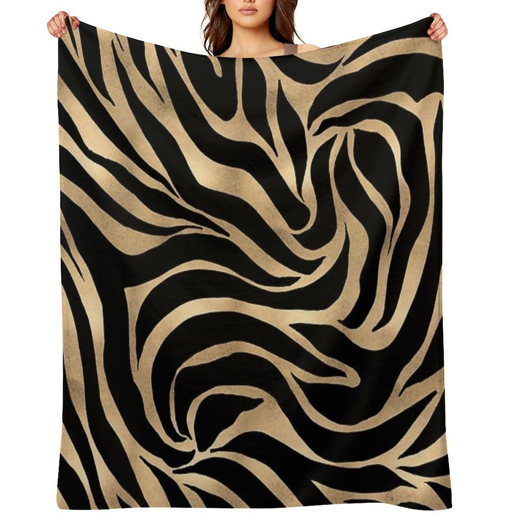 Elegant Metallic Gold Zebra Black Animal Print Comfort Throw Blanket