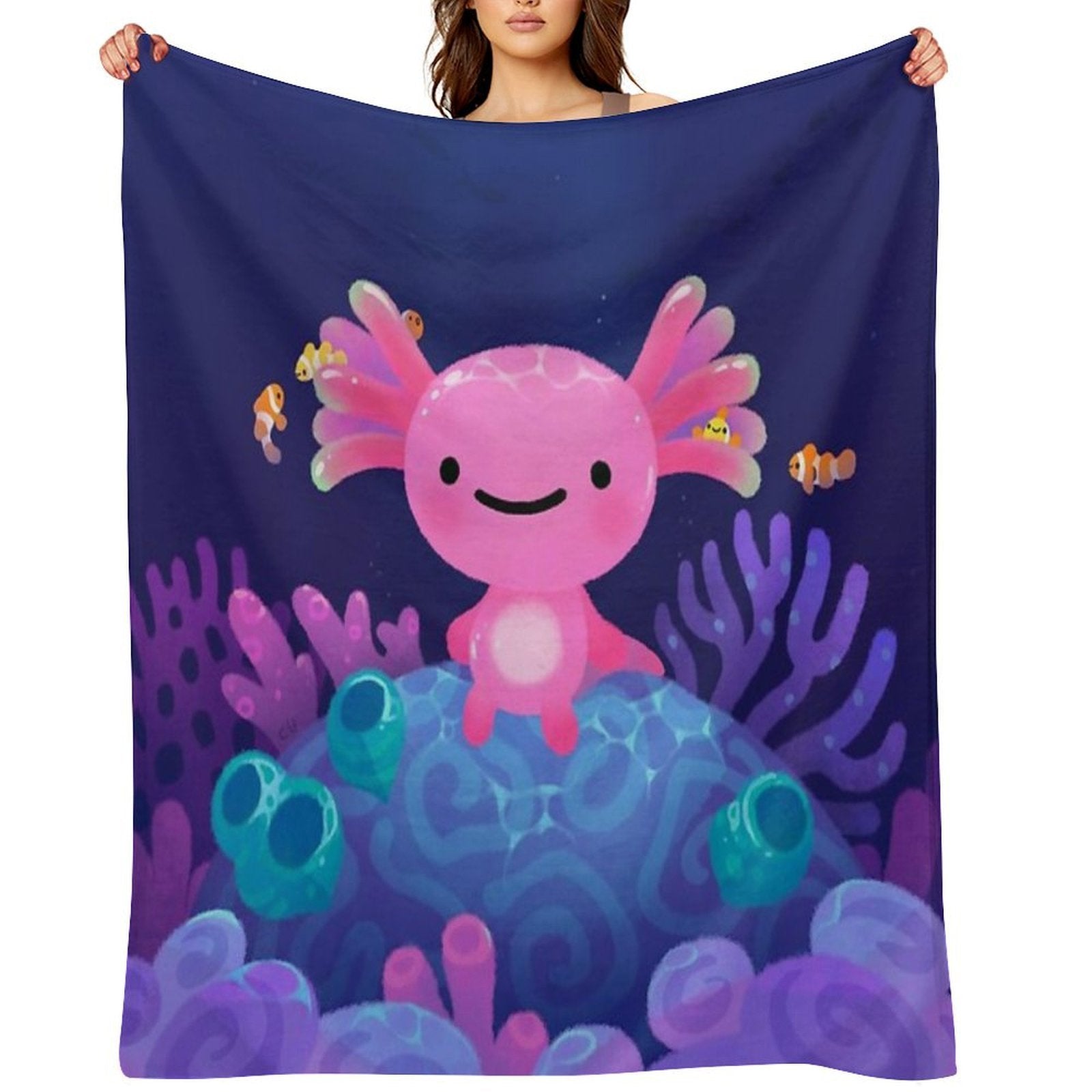Coral Axolotl Quick-dry Throw Blanket