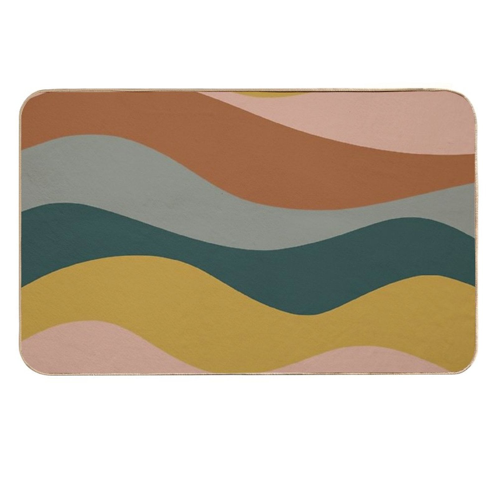 Retro Waves Minimalist Pattern Rust, Blush Pink, Gray, Navy Blue, And Mustard Gold  Dirt-Trapping Bath Mat