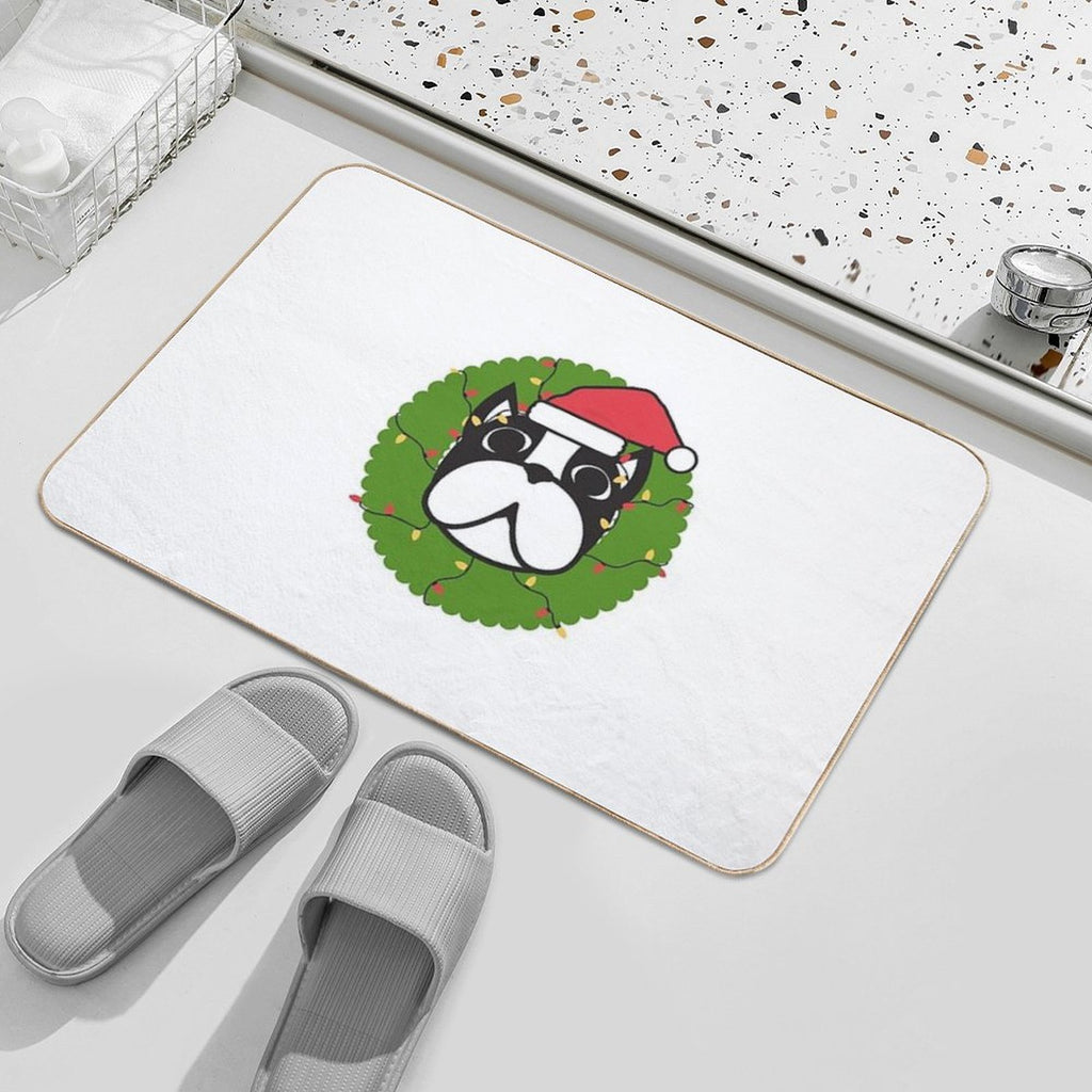 Cute Boston Terrier Merry Christmas Tree Funny Hello Winter Essential T-Shirt  Rapid-Drying Bath Mat