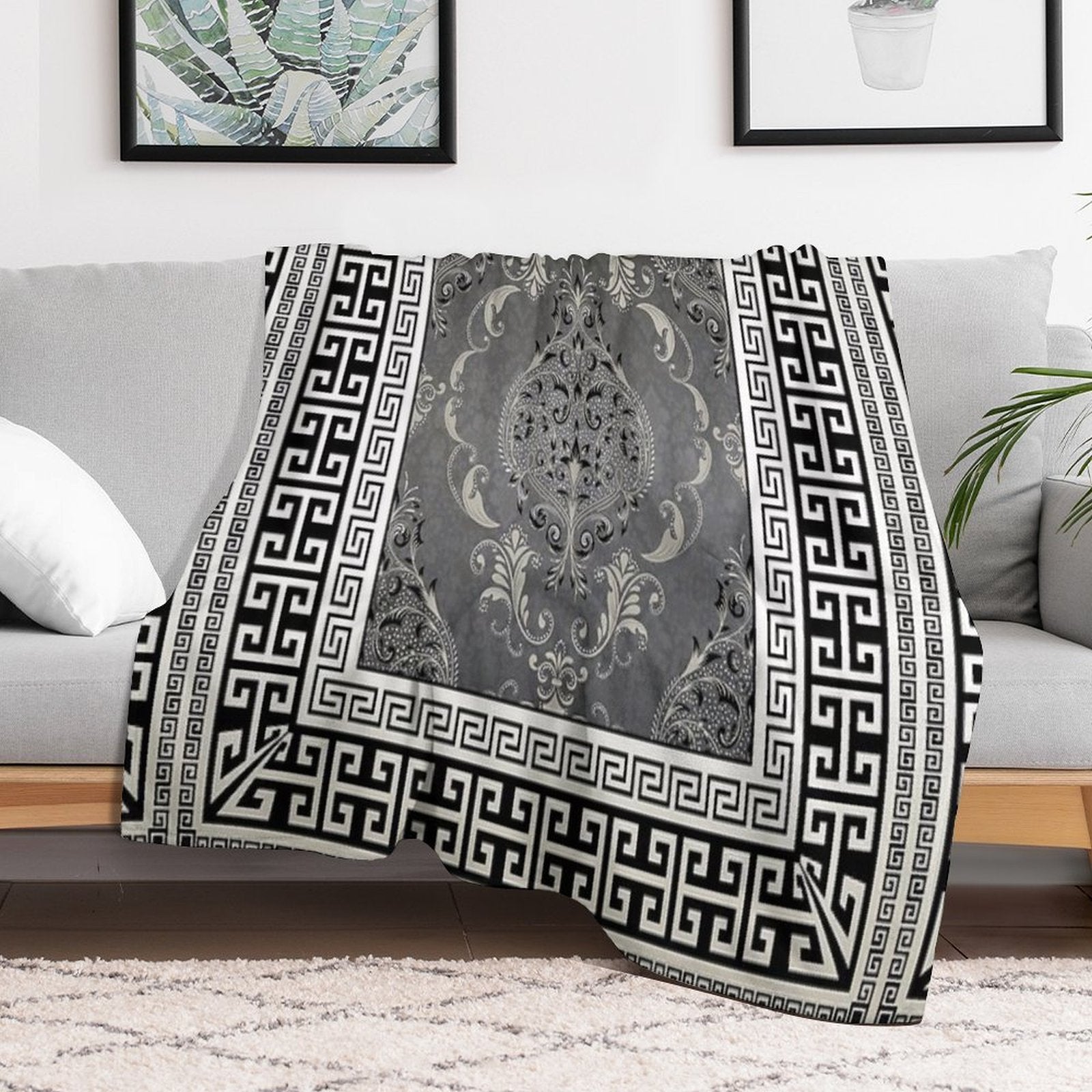 Greek Keys 3 Black Grey White with Pattern Comfort Throw Blanket
