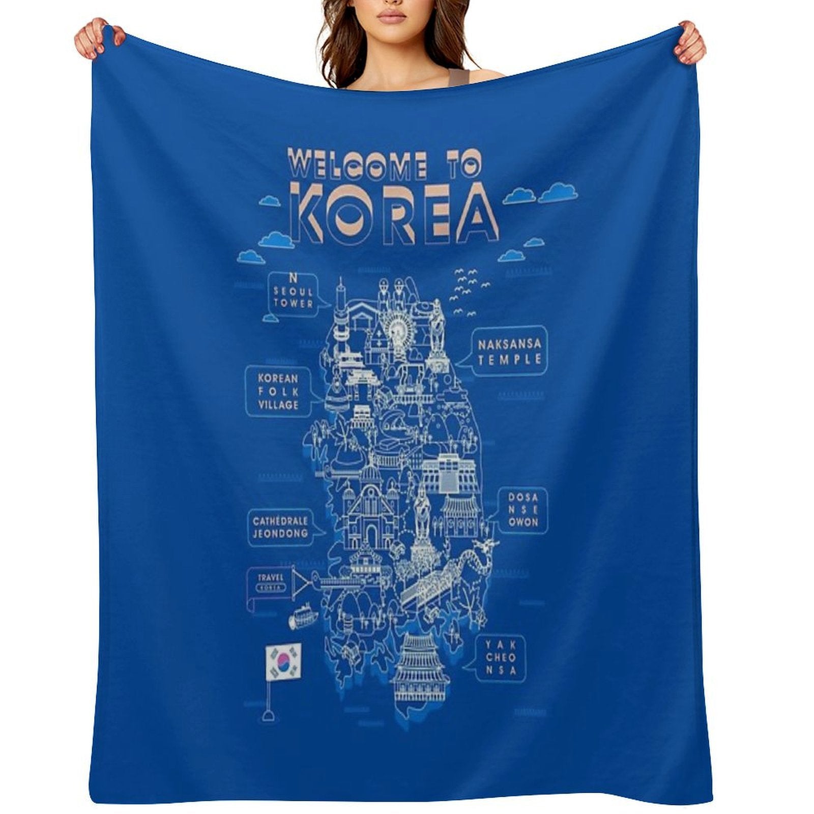Welcome To South Korea Travel Map Velvety-soft Throw Blanket