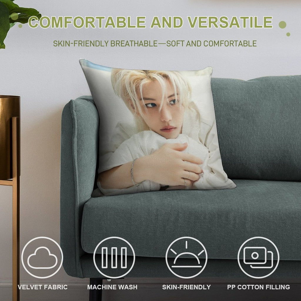 Lee Felix       Stray Kids - 2024 Season's Greetings 'Perfect Day with SKZ' (Teaser Images - Individual) Soft Reinforced Edging Throw Pillow