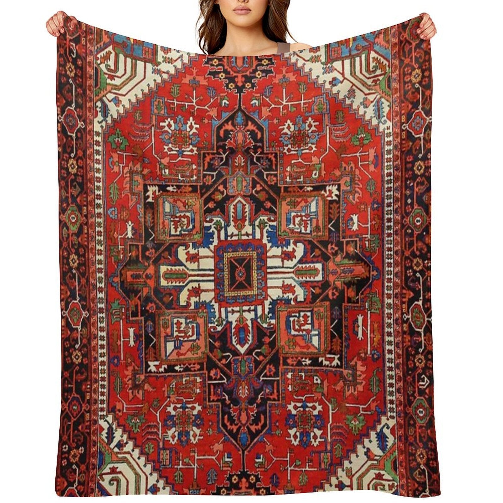Antique Heriz Persian Rug Print Sustainable Throw Blanket