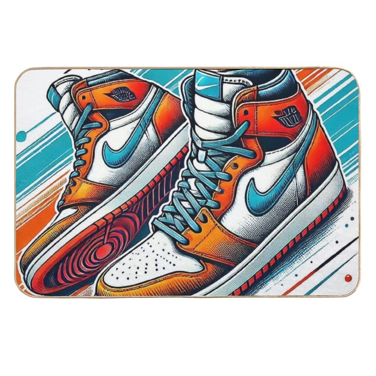 Stylized Illustration of Nike High-top Sneakers with A Vibrant Color Scheme  Stain-Proof Bath Mat