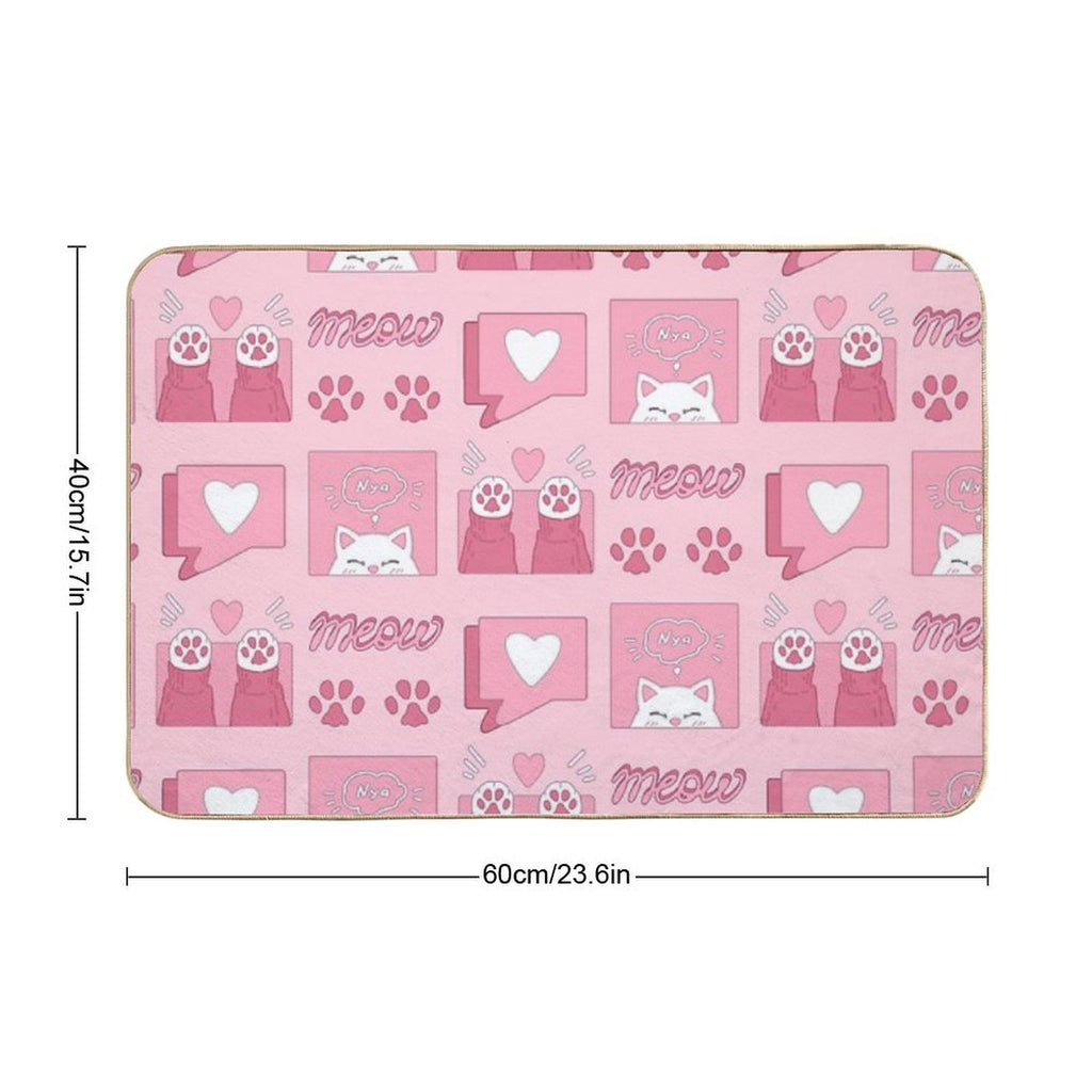 Cute Pink Cat Paws And Love  Multi-Purpose Bath Mat