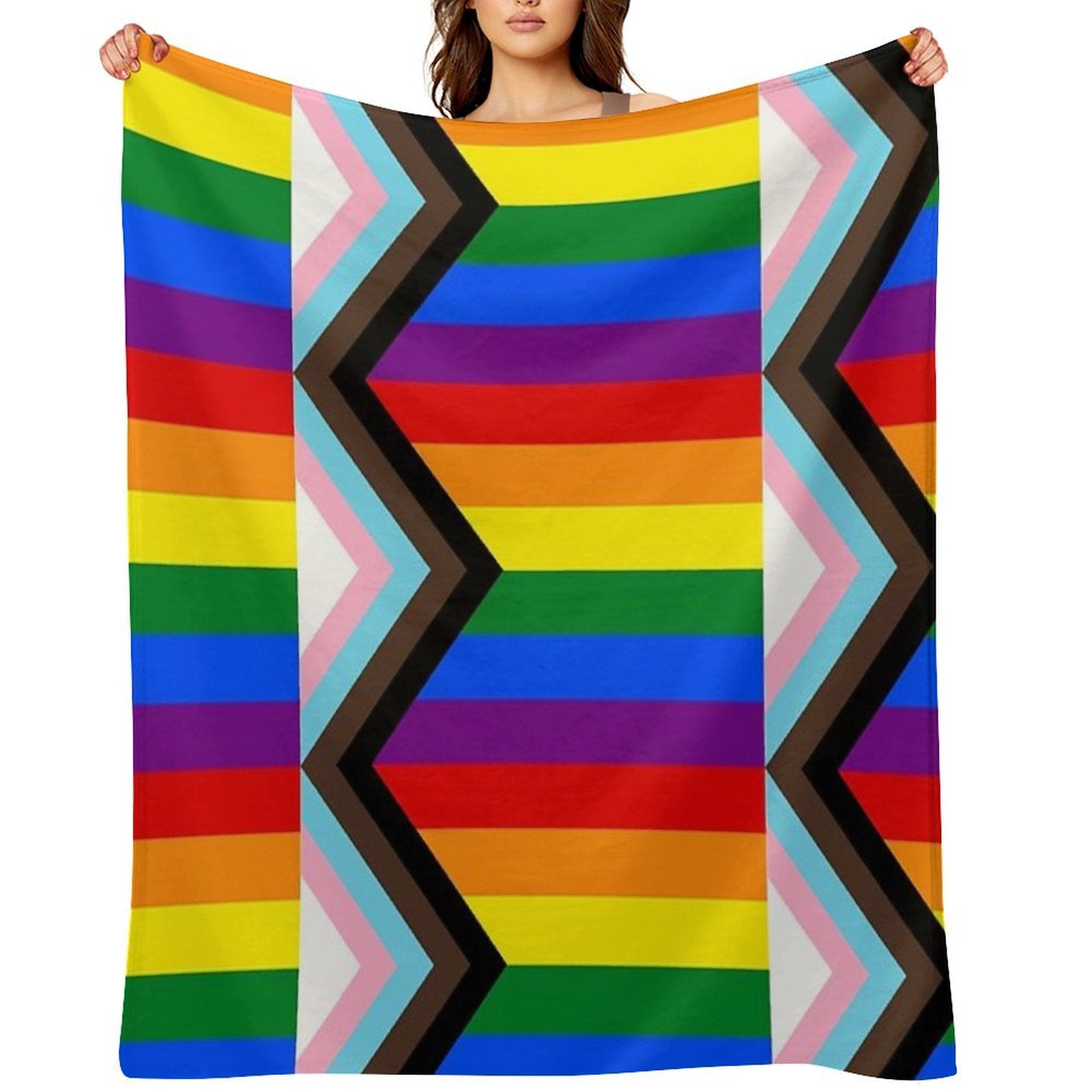 Progress Pride Flag Shrink-resistant Throw Blanket
