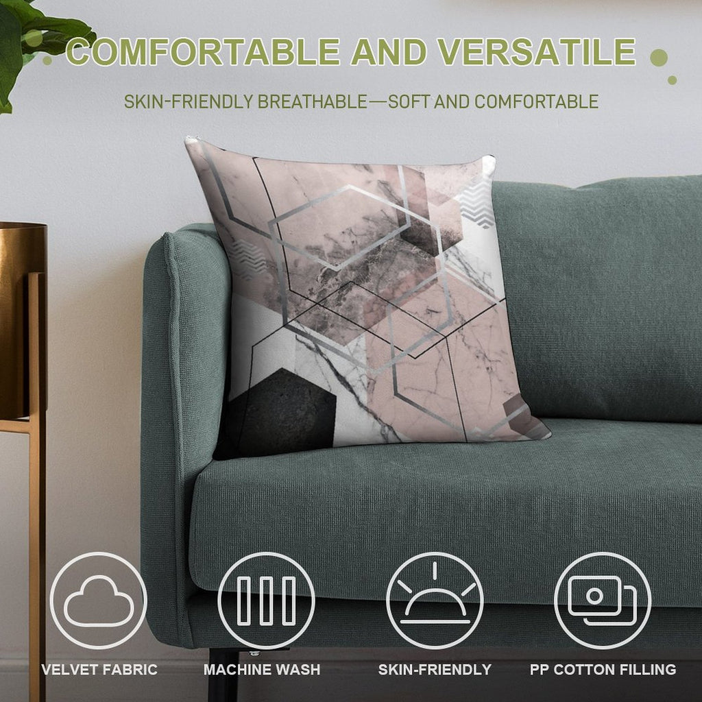 Blush And Grey Geometric Soft Durable Construction Throw Pillow