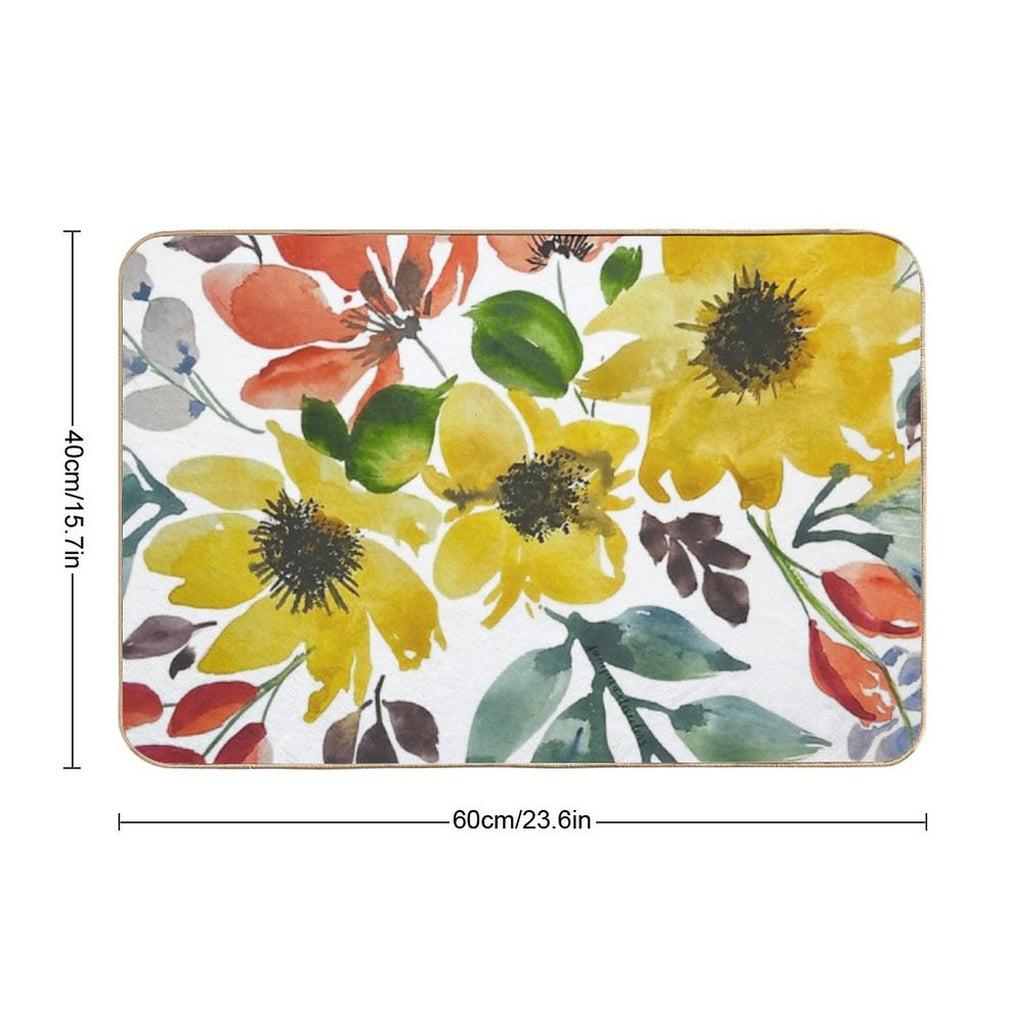 Watercolor Flowers Sunny Yellow Flowers  Dirt-Trapping Bath Mat