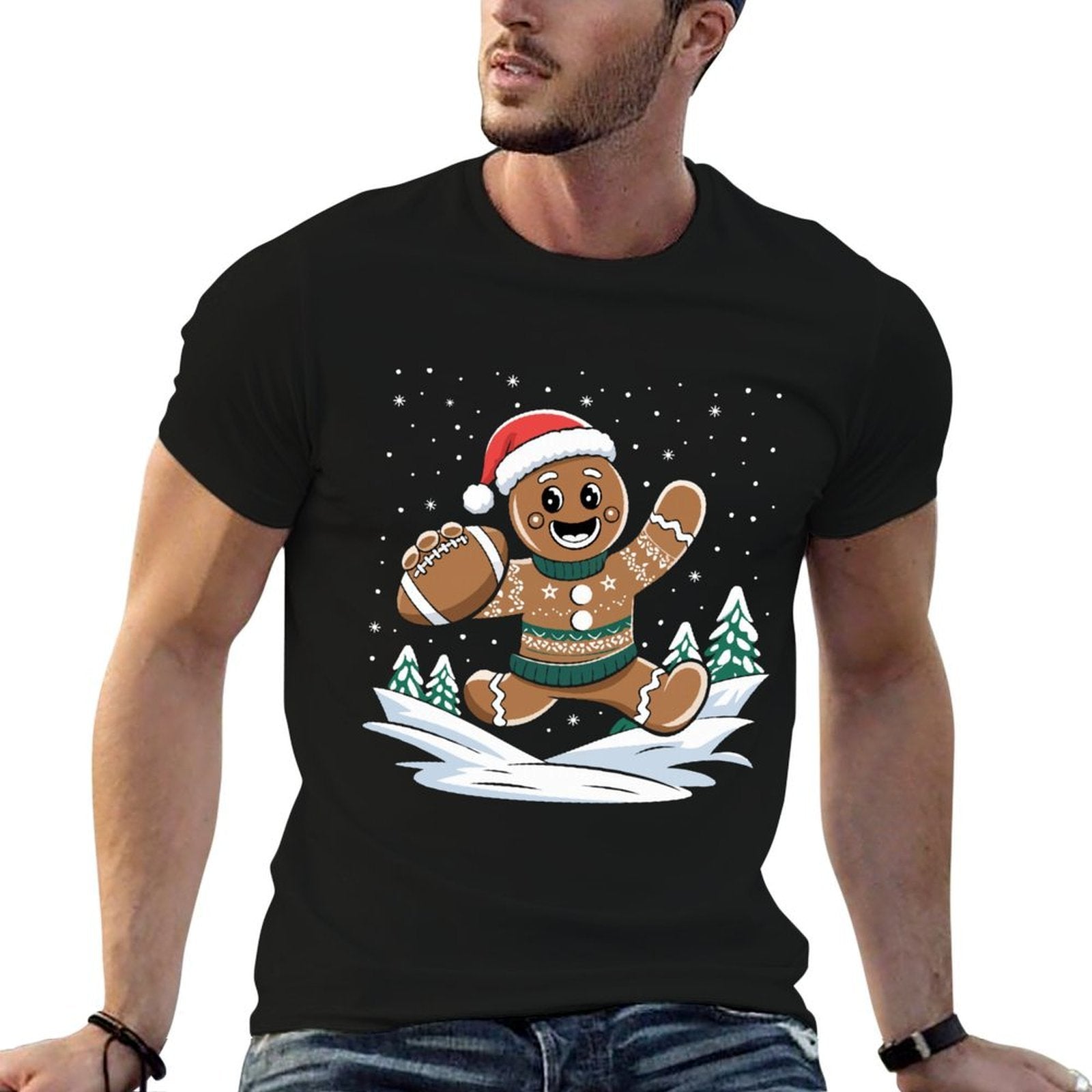Gingerbread Man Football Ugly Christmas Pajamas Costume  Relaxed-fit T-Shirt