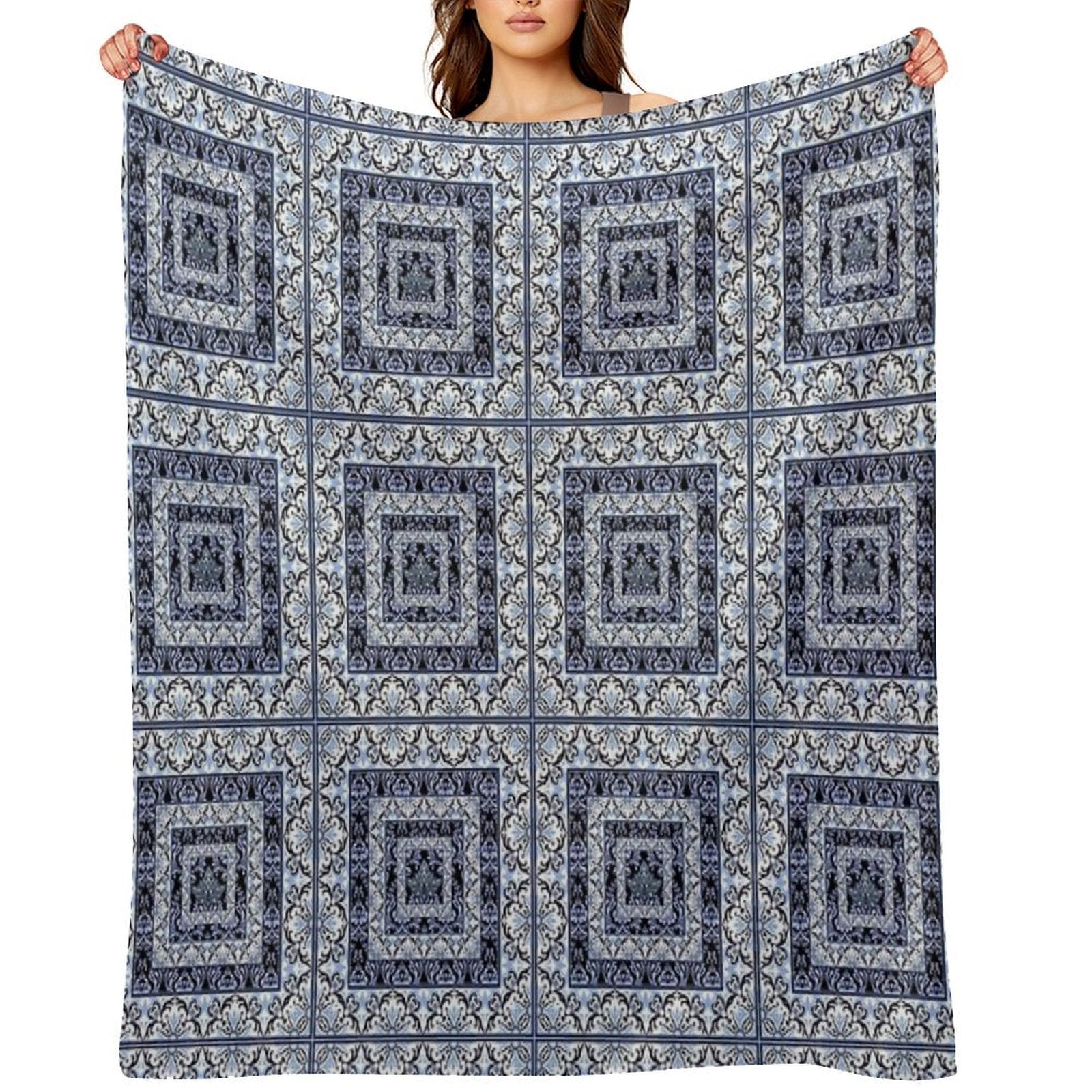 Damask Mosaic Tile Art Multi-functional Throw Blanket