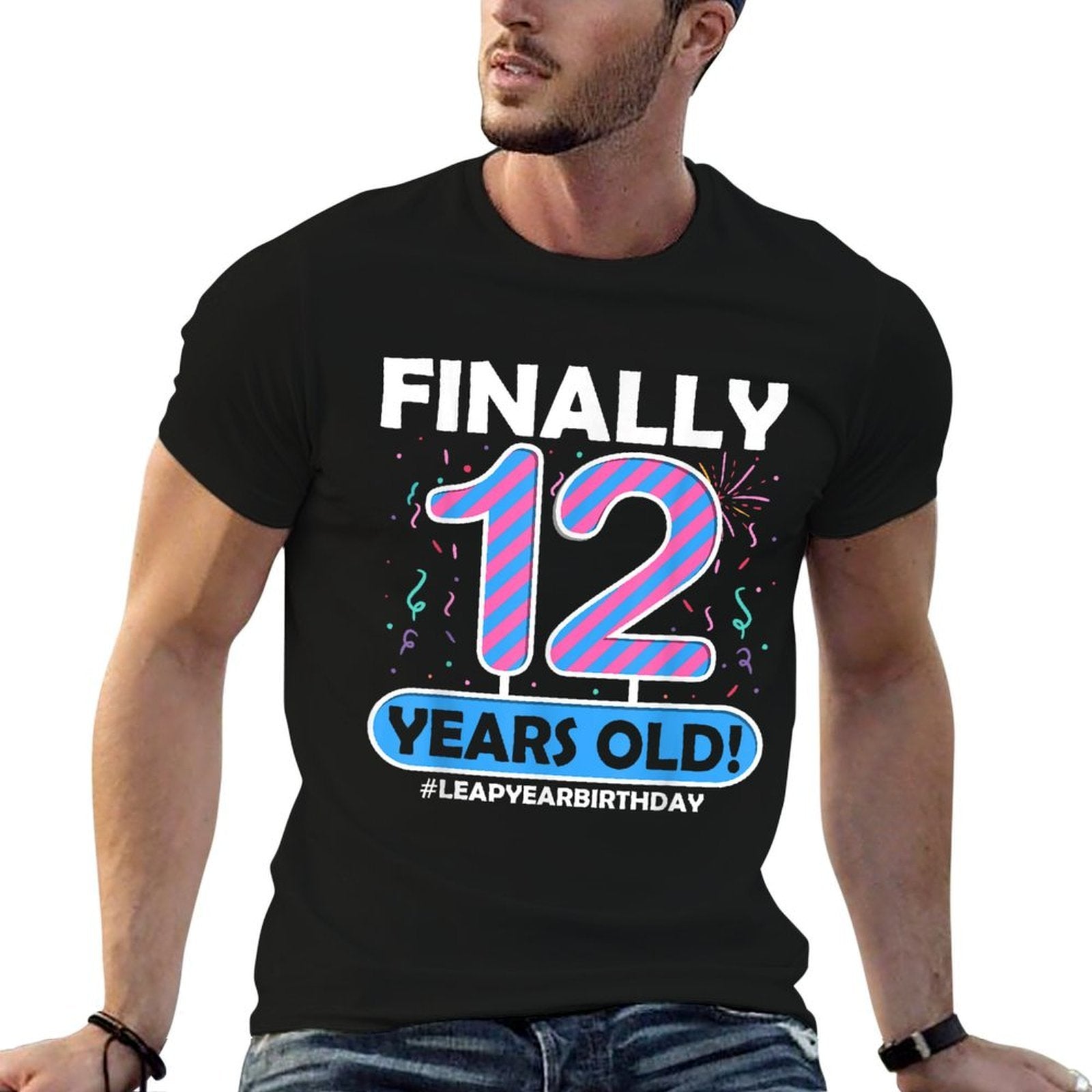 Finally 12 Years Old Leap Year 48th 48 Year Old Birthday  Ribbed Collar T-Shirt