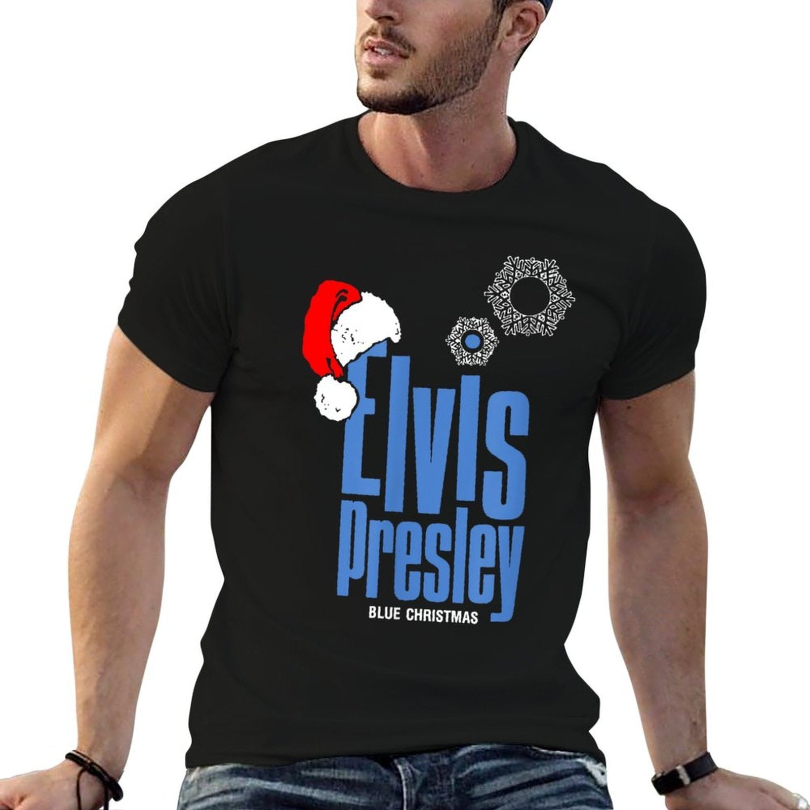 Blue Christmas Santa Hat  Tagless Design T-Shirt