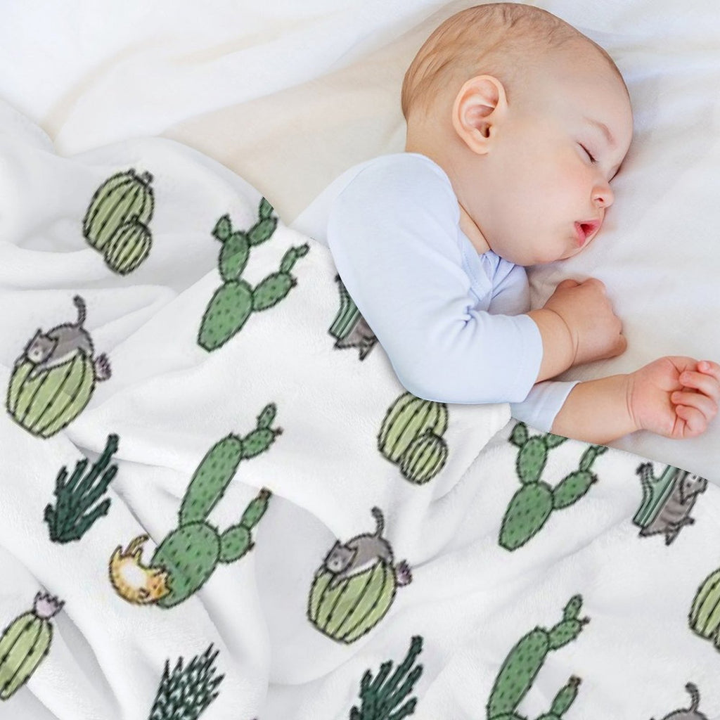 Cacti Cats Machine-washable Throw Blanket