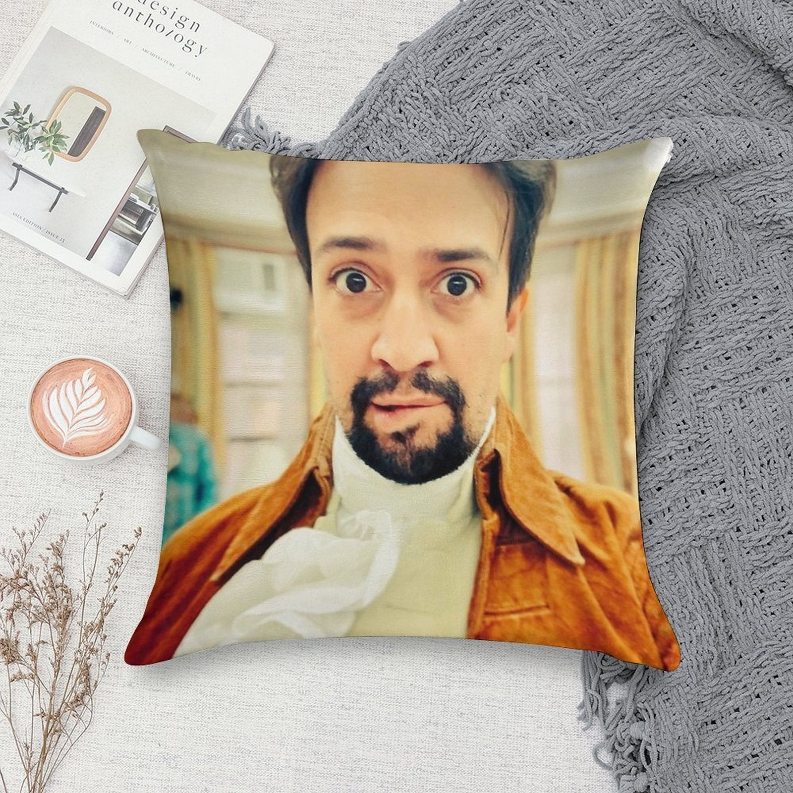 Lin Manuel Miranda Biting His Lip Soft Easy Maintenance Throw Pillow