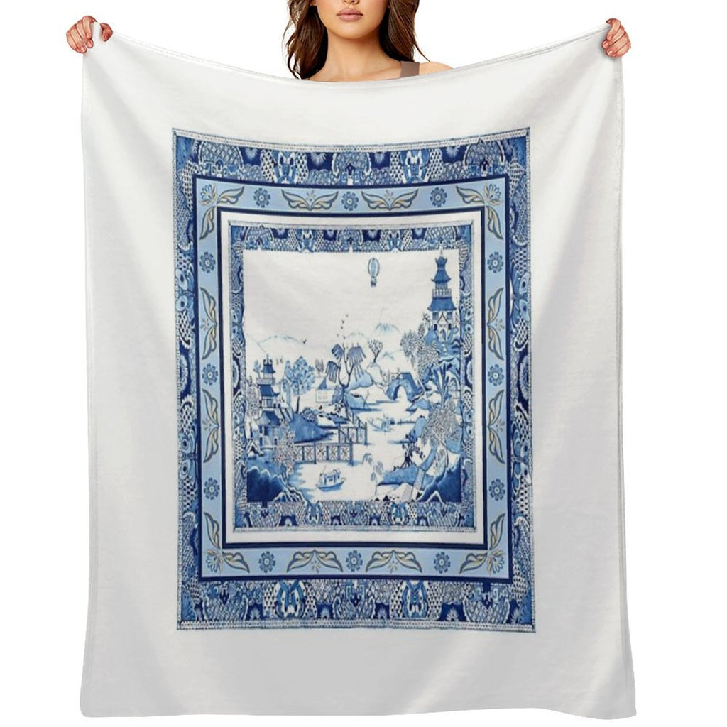 Blue Willow Double Frame Durable Throw Blanket