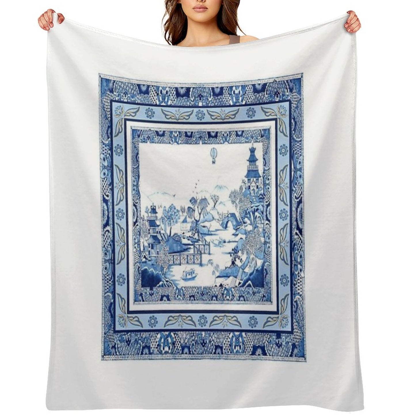 Blue Willow Double Frame Durable Throw Blanket