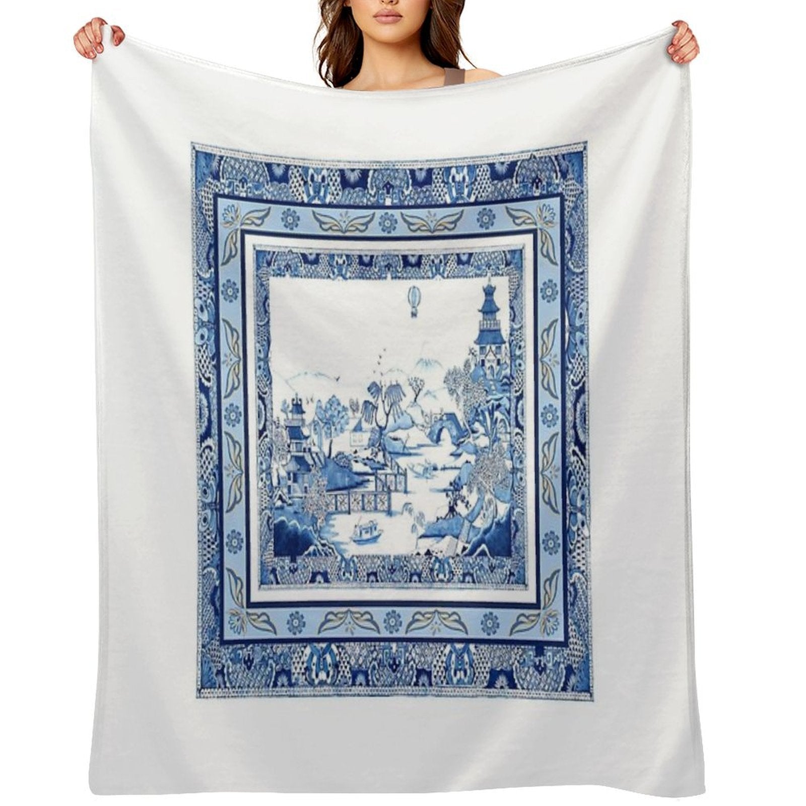 Blue Willow Double Frame Durable Throw Blanket