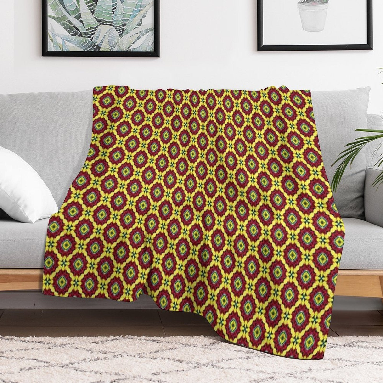 Golden Red Bouquet Grand Medallions Versatility Throw Blanket