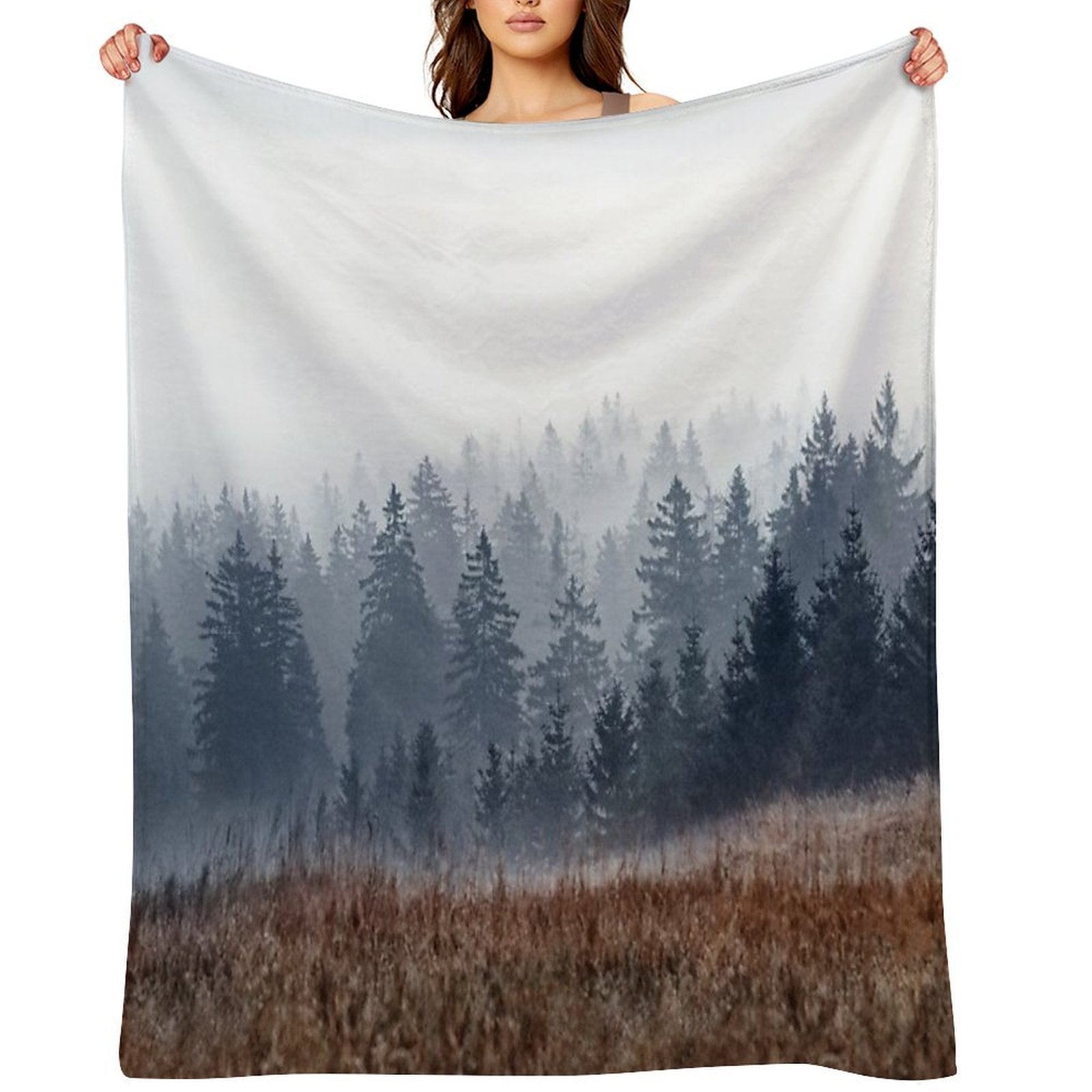 Lost In Fog  Misty Morning Landscape Autumn Wilderness Forest Waves With Cascadia Trees Covered In Fog Travel-friendly Throw Blanket