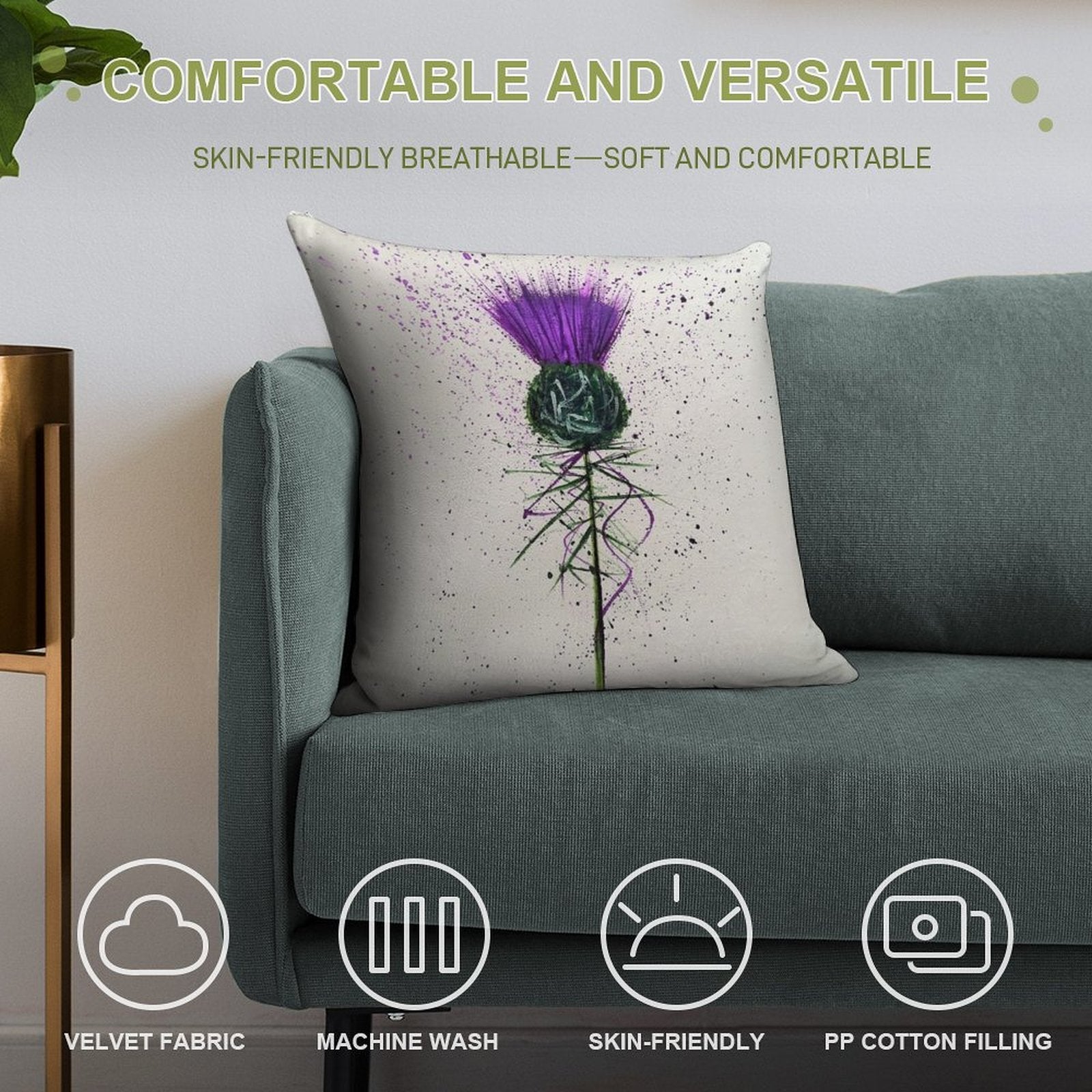 Purple Thistle Elegant Style Soft Reinforced Edging Throw Pillow