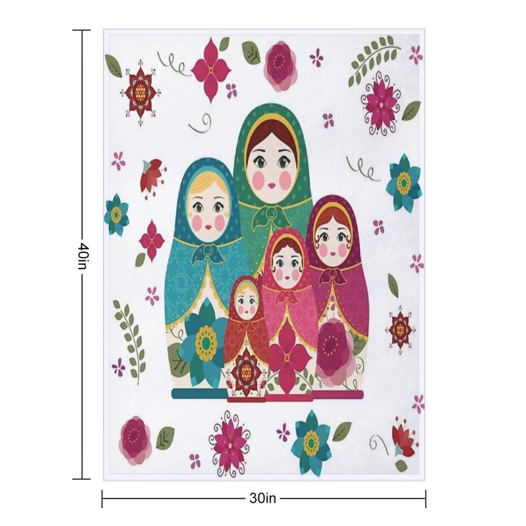 Russian Dolls White Sustainable Throw Blanket