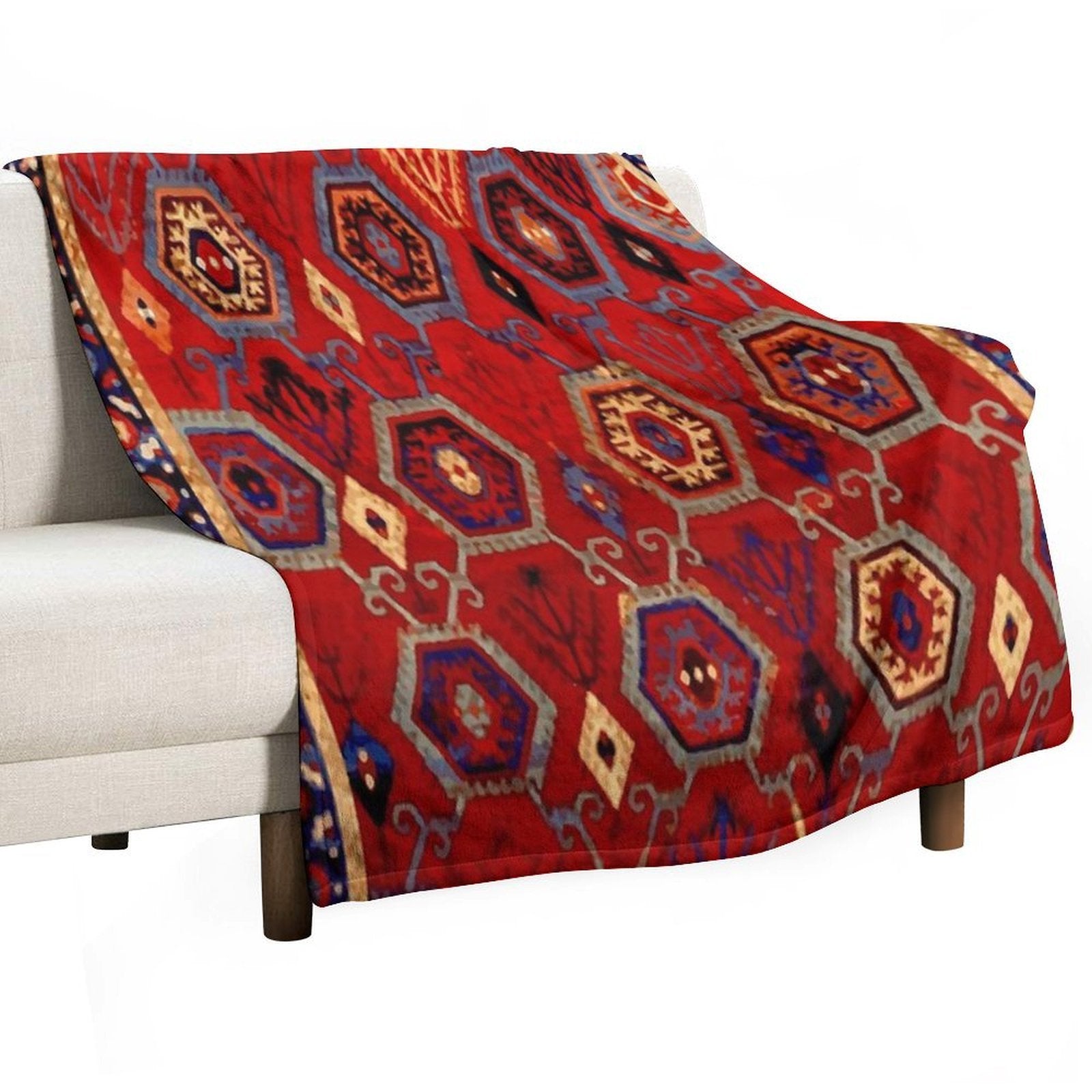 Safavid Rug with Geometric Hexagons Durable Throw Blanket