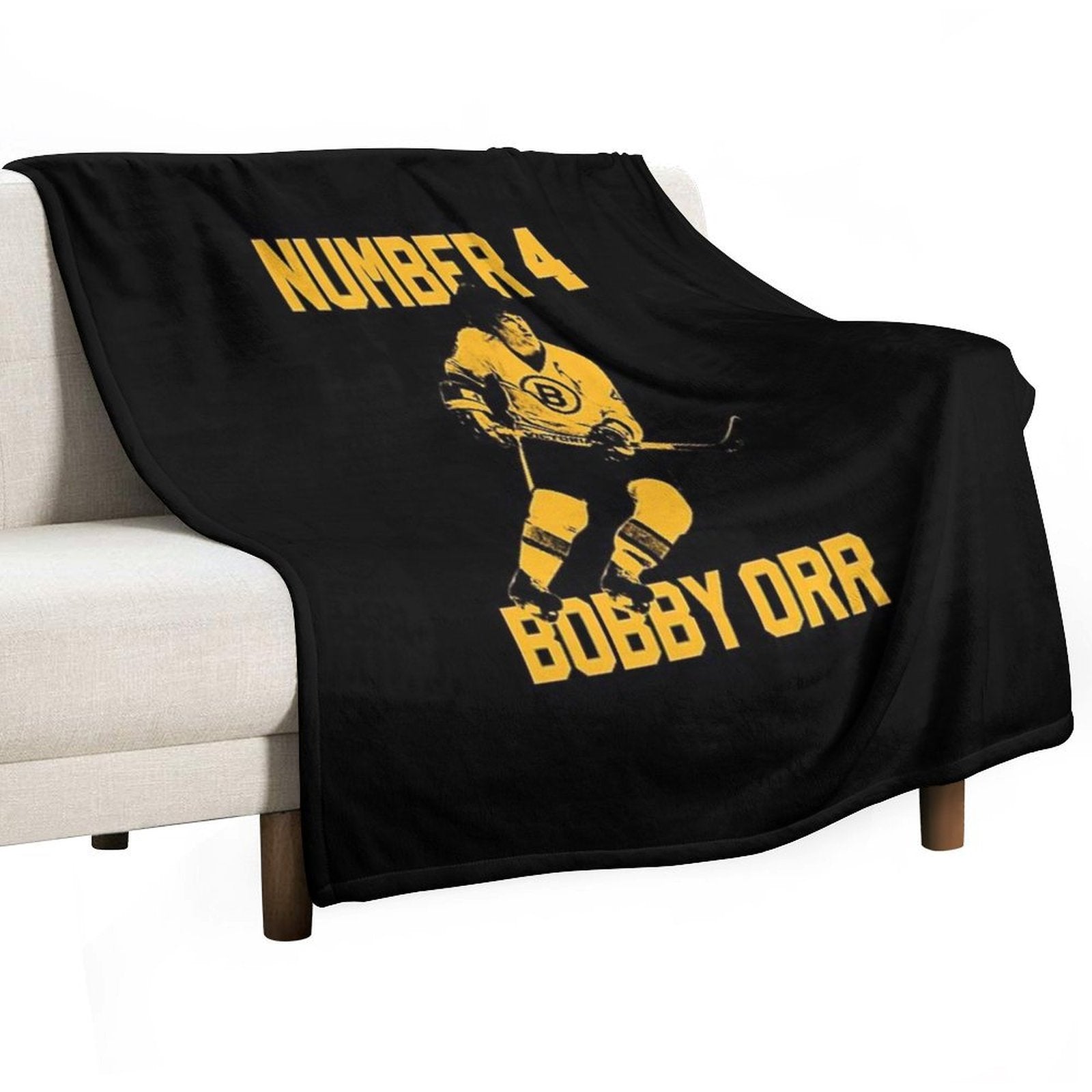 Bobby Orr Number 4 - The Yellow Stencil Machine-washable Throw Blanket