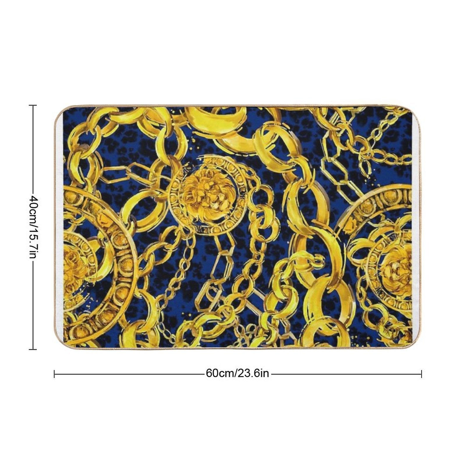 Golden Lion Baroque Seamless Pattern. Watercolor Vintage Gold Lace Ornament. Luxury Textile Print  Easy To Clean Bath Mat