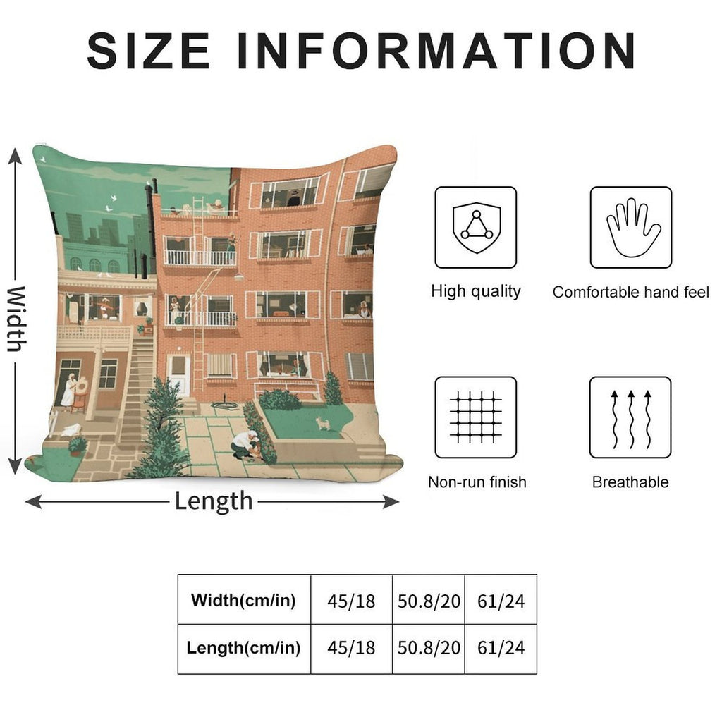 Travel Posters - Hitchcock's Rear Window - Greenwitch Village New York Soft Shrink-Resistant Throw Pillow