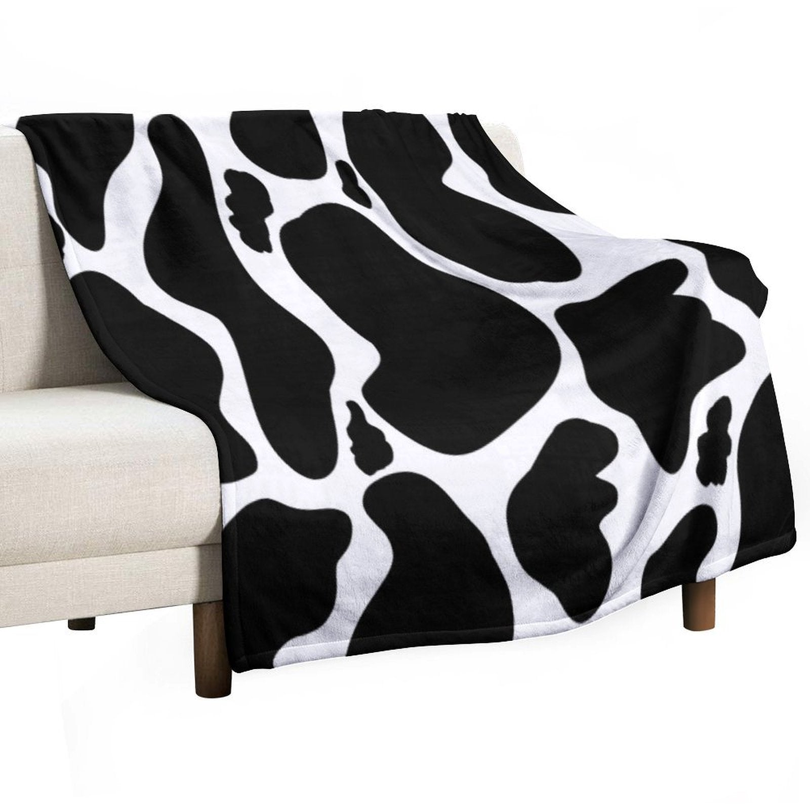 Black White Large Cow Spots Animal Pattern Premium Throw Blanket