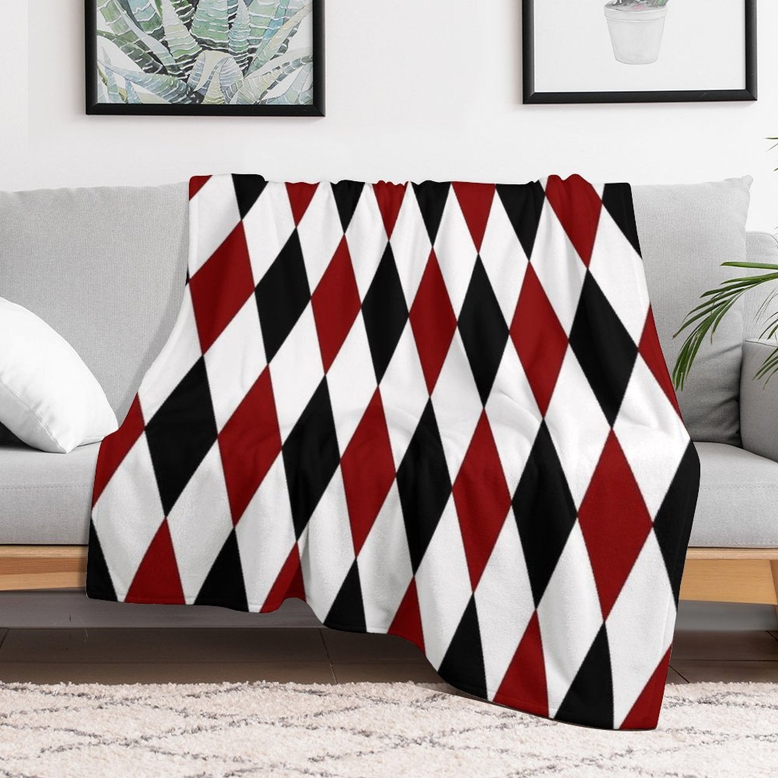 Black White Red Harlequin Compact Throw Blanket