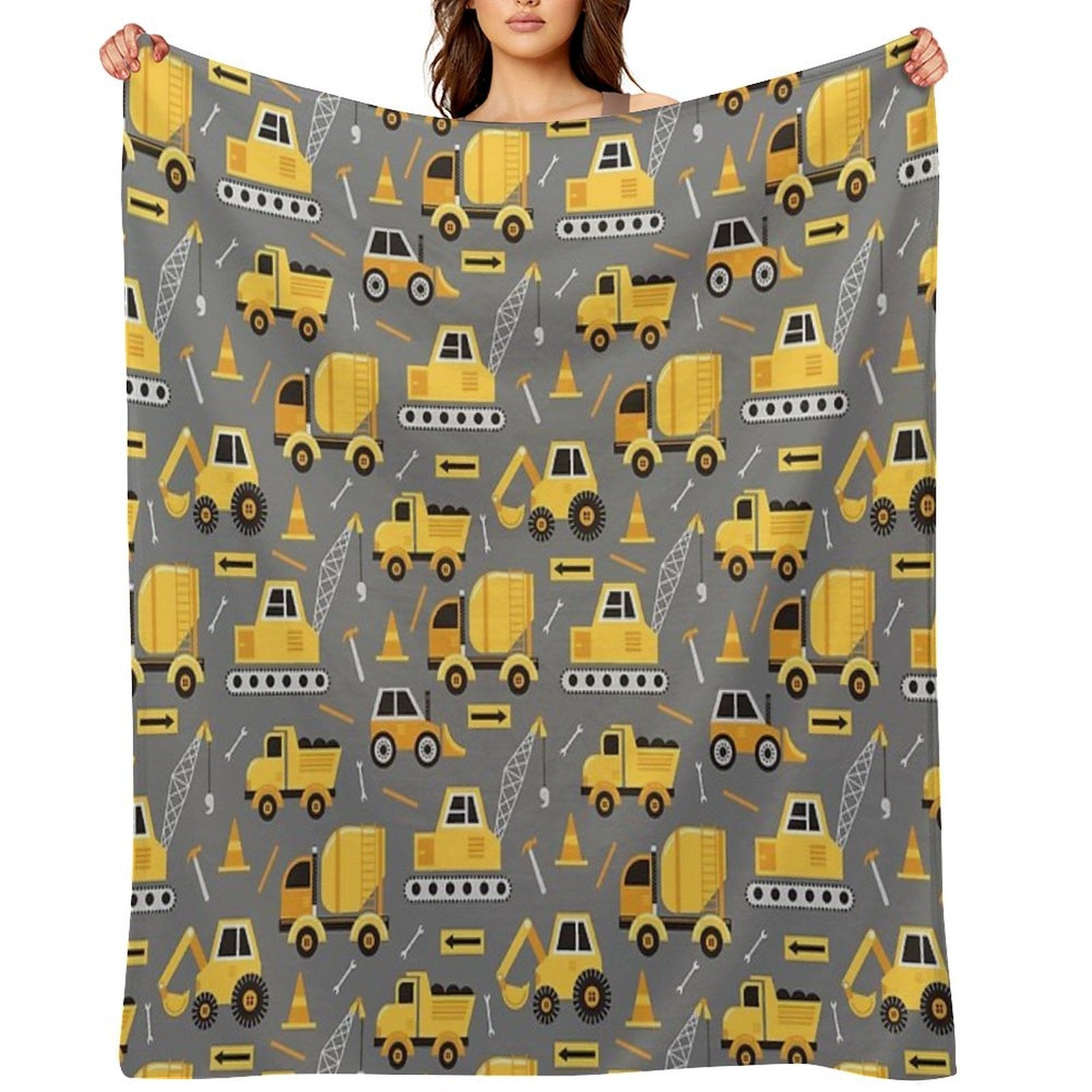 Construction Trucks on Gray Lightweight Throw Blanket