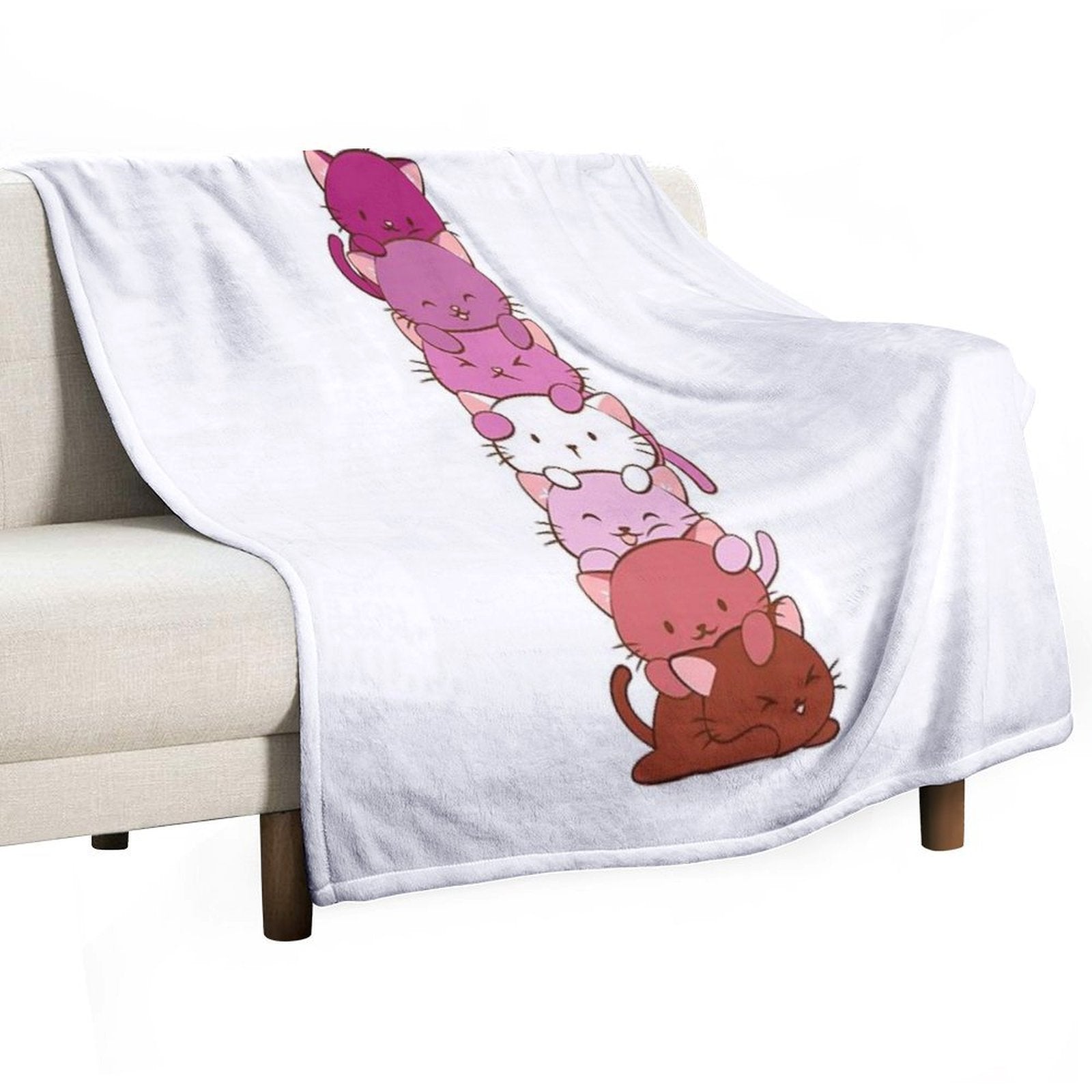 Lesbian Pride Flag Kawaii Cats Quick-dry Throw Blanket
