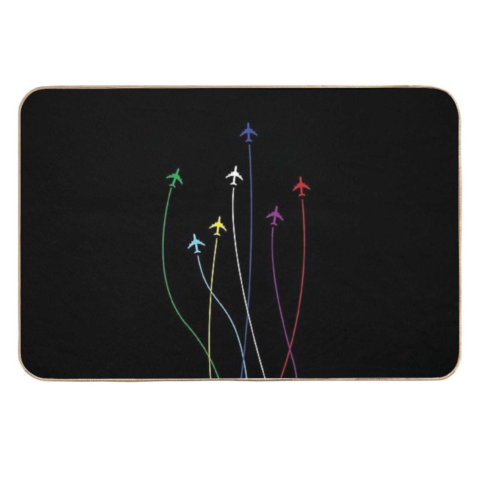 Rainbow Airplanes Flying on Eachother  Easy Maintenance Bath Mat